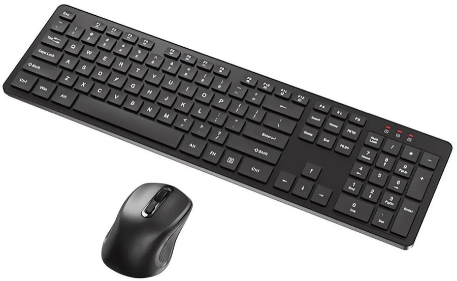 2.4GHz Full Size Wireless Keyboard and Mouse Combo, Ergonomic Design Compatible with Windows and Linux, 800/1200/1600 DPI - Plug and Play