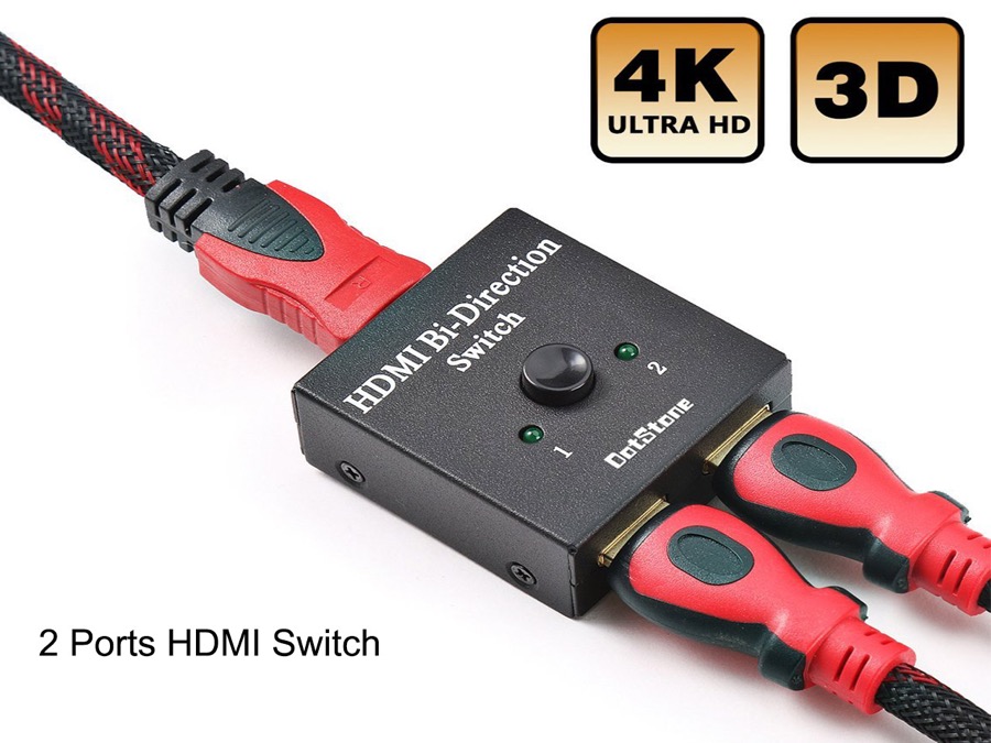 2 Ports HDMI Switch, HDMI Switch Bi-Direction 4K HDMI Splitter 2 x 1/1 x 2 No External Power Required 2 Ports HDMI Switcher Supports Ultra HD 4K 3D 1080P for PS4 Xbox Fire Stick Roku