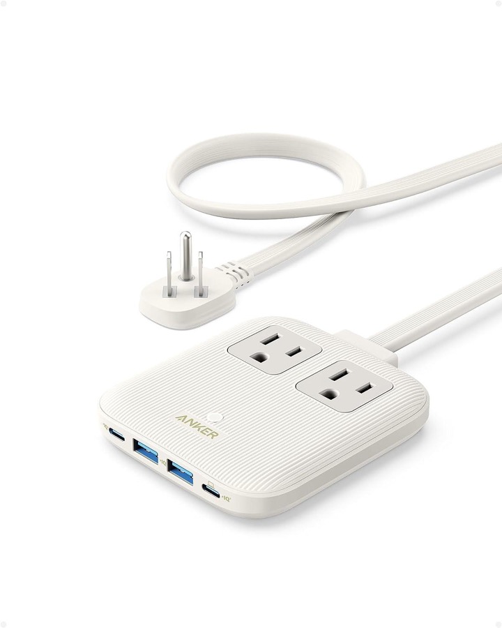 Anker Nano Charging Station, 6-in-1 USB C Power Strip 67W Max with Flat Plug and 5ft Thin Extension Cord, 2 AC, 2 USB A, 2 USB C, Works with iPhone 15/14/13/12, MacBook, for Home & Office White