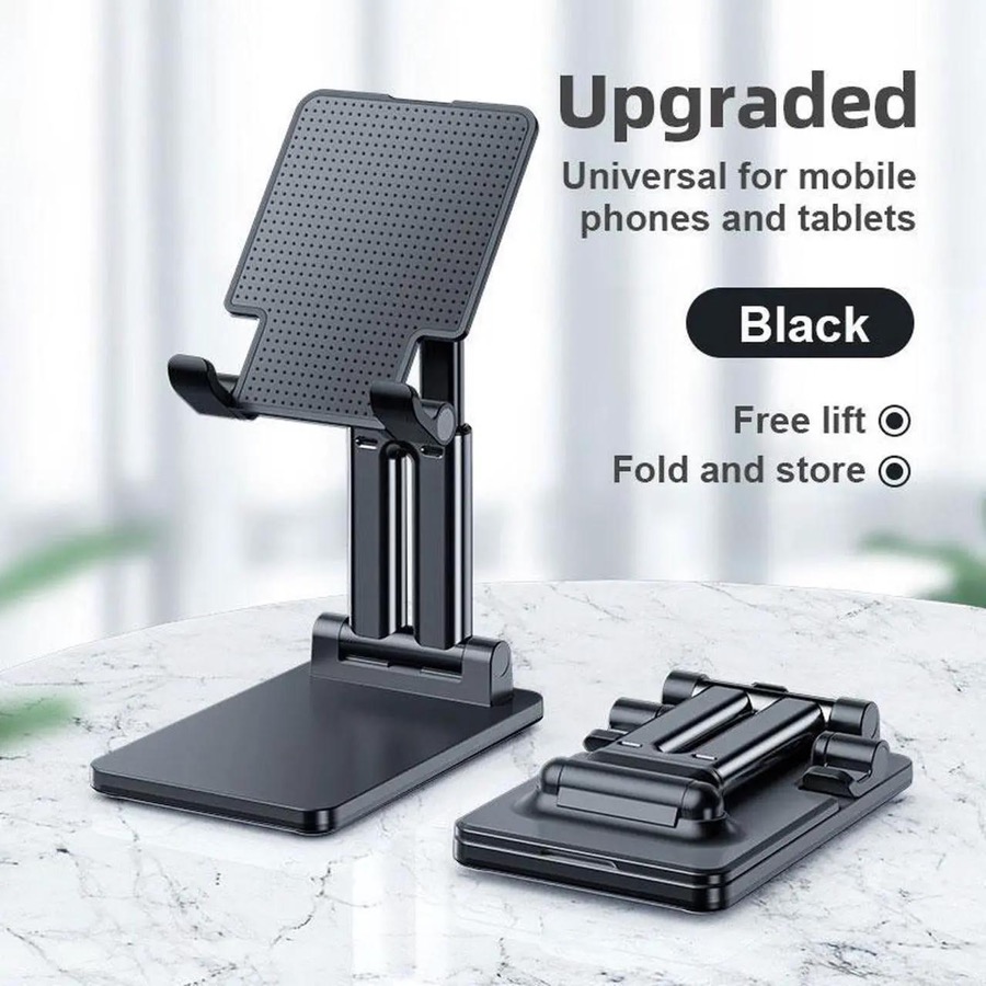 Cell Phone Stand, Foldable Phone Holder, Angle Height Adjustable Phone Stand for Desk, Compatible with and More 4.7-13 inch Devices, iPhone 13/12/11 Pro Max, Samsung Galaxy S10/9/8/7 S21 Ultra (Black)