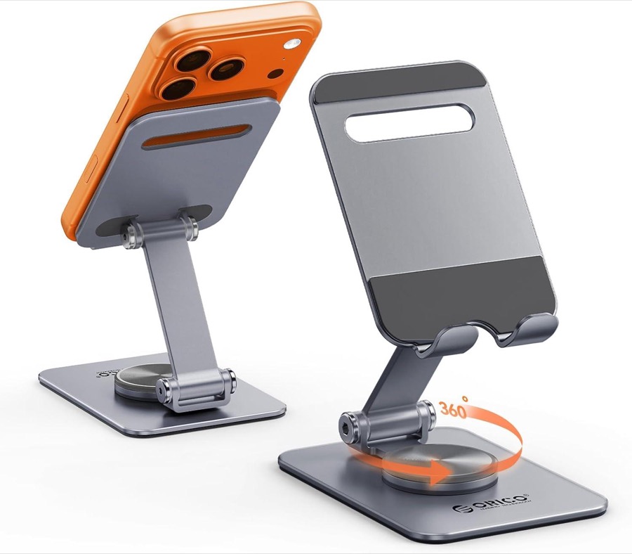 ORICO Aluminum Phone Stand for Desk, Adjustable Metal Phone Holder with Stable Support and Smooth 360° Rotation for Smartphones up to 6.9 Inches Gray (PS2)