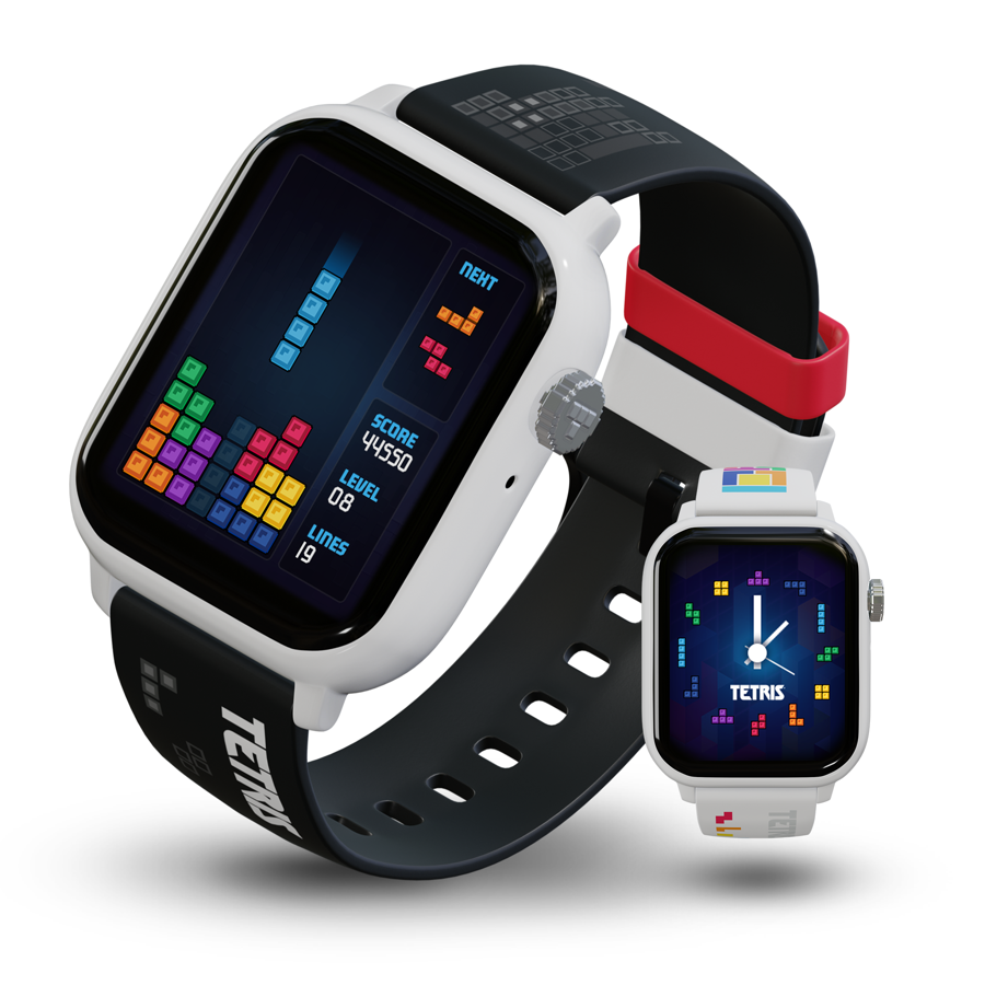 Tetris®: My Play Watch – Retro Gaming Smart Watch with Free Bonus Band, No WiFi or BT, Built-in Tetris®, Custom Watch Faces, Classic Arcade Sound, Heart Rate Monitor, IP67 Water Resistant.
